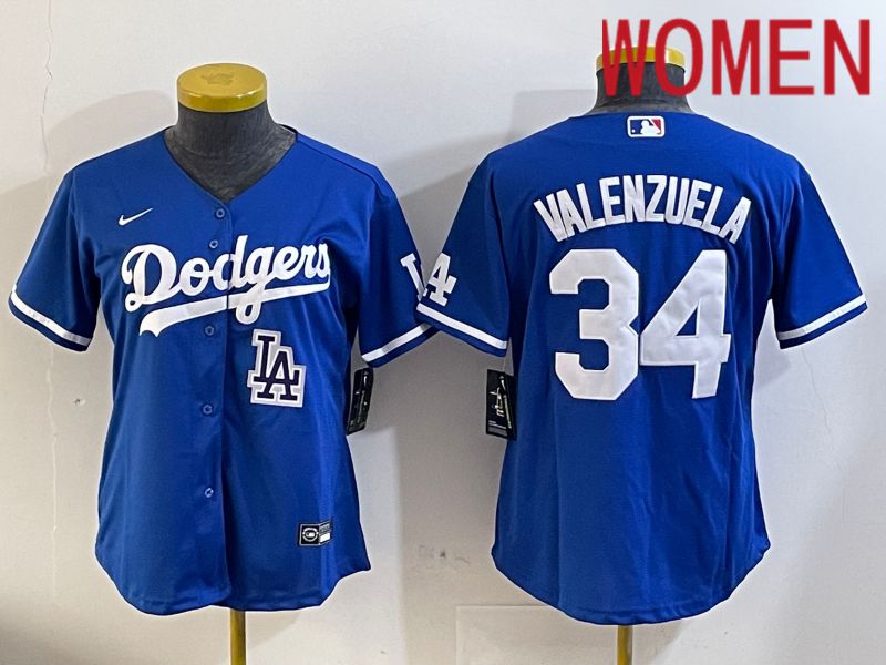 Women Los Angeles Dodgers 34 Valenzuela 2024 blue jersey 2024112011